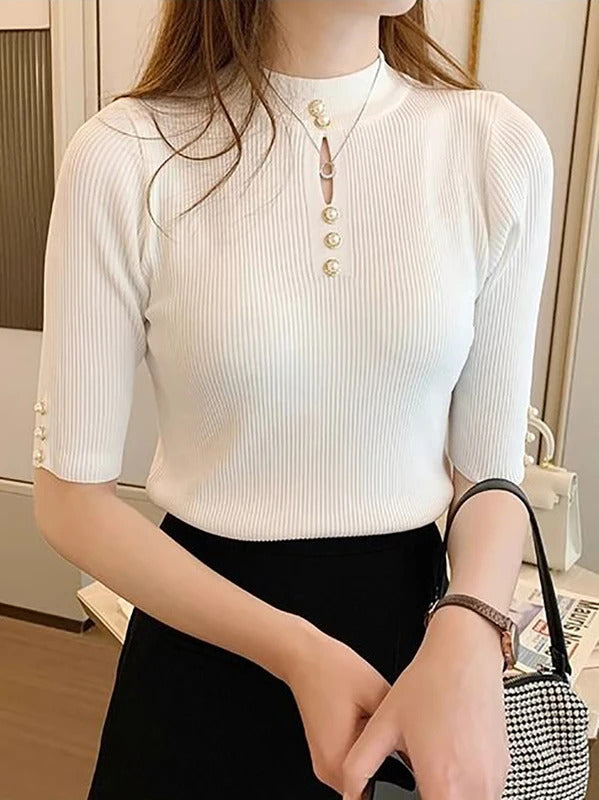 2025 frühling Herbst Korean Fashion Solid Pullover Frauen Kurzarm Tops Pull Femme Beiläufige Dünne Weibliche Pullover Gestrickte Kleidung