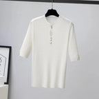 2025 frühling Herbst Korean Fashion Solid Pullover Frauen Kurzarm Tops Pull Femme Beiläufige Dünne Weibliche Pullover Gestrickte Kleidung