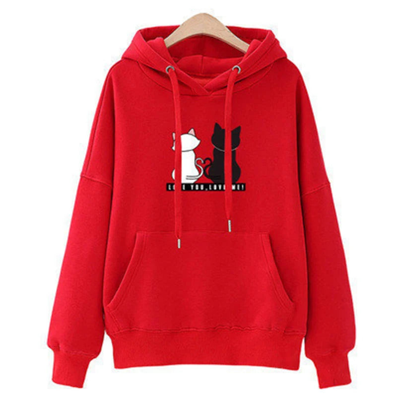 2025 Herbst Hoodie Damen Casual Kapuzenpullover Kreativer Hoodie Passende Streetwear Niedliches Katzenmuster Monogramm Hoodie