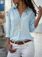 Frauen Casual Langarm Chiffon Bluse Elegante Revers Lose Hemd Frühling Sommer Solide Büro Dame Tuniken Streetwear Oversize Top