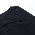 Herbst Frauen t-shirt Aushöhlen Solide Schwarz Weiß Langarm Gestrickte T Tops Beiläufige Dünne O Neck Mode t hemd