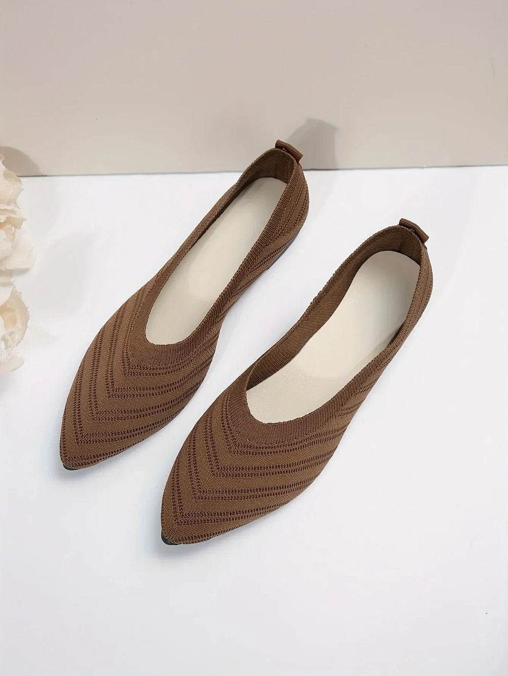 Damen Spitzschuh Flache Schuhe Einfarbig Gestrickte Slip-on-Schuhe Lässige Atmungsaktive Ballerinas Damen Flache Schuhe Müßiggänger Damen
