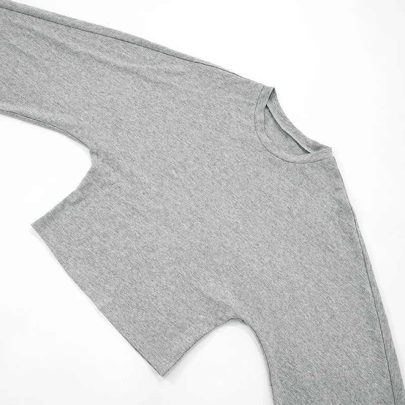 Damen Langarm O-Ausschnitt Skinny T-Shirt Monochromatisches Crop Top Casual Y2K Streetwear Fashion Pullover Sommer Outfit