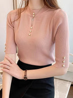 2025 frühling Herbst Korean Fashion Solid Pullover Frauen Kurzarm Tops Pull Femme Beiläufige Dünne Weibliche Pullover Gestrickte Kleidung