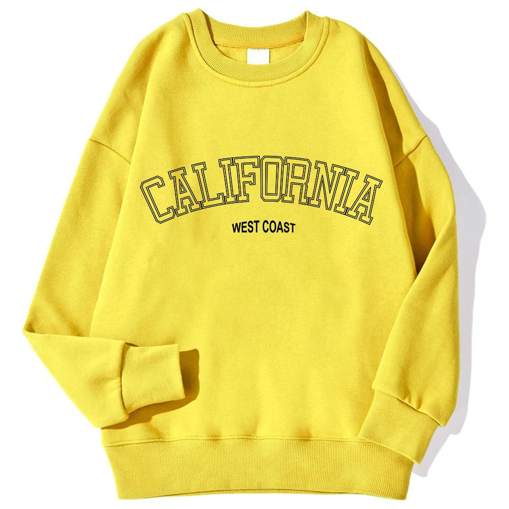 Koreanischer Trend-Sweatshirt für Damen, California West Coast Print, weiblicher Kapuzenpullover mit langen Ärmeln, O-Ausschnitt, sportliche und reichhaltige Kleidung