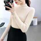 Rot Gestrickte Pullover Frauen Pullover Slim Fit Stehkragen Langarm Frühling Herbst Grundlegende Pullover Weibliche Casual Streifen Tops