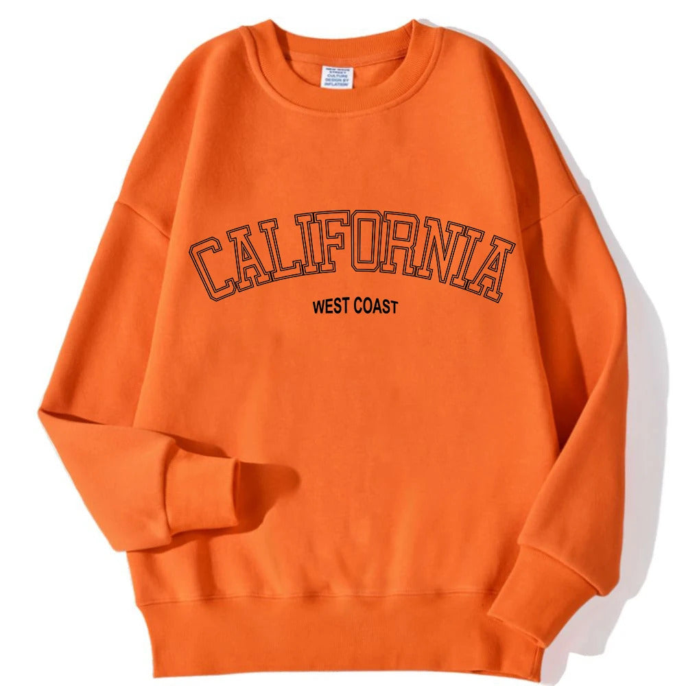 Koreanischer Trend-Sweatshirt für Damen, California West Coast Print, weiblicher Kapuzenpullover mit langen Ärmeln, O-Ausschnitt, sportliche und reichhaltige Kleidung