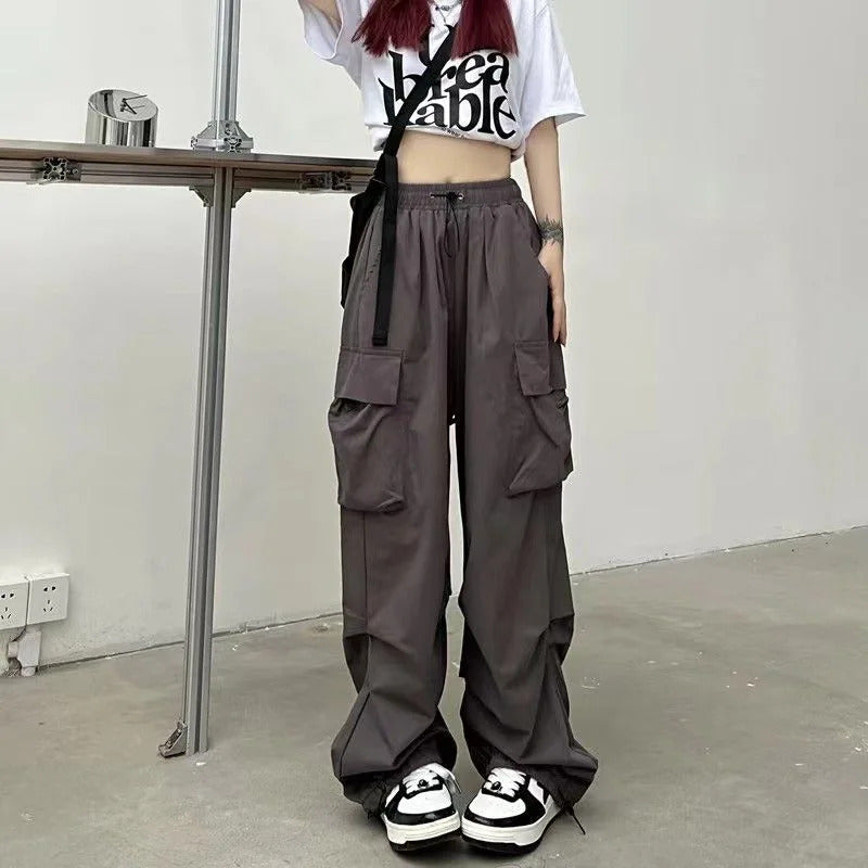 2025frauen Casual Jogger Tech Hosen Feste Niedrige Taille Hosen Kordelzug Breite Bein Baggy Hosen Y2k Streetwear Oversize Jogginghose