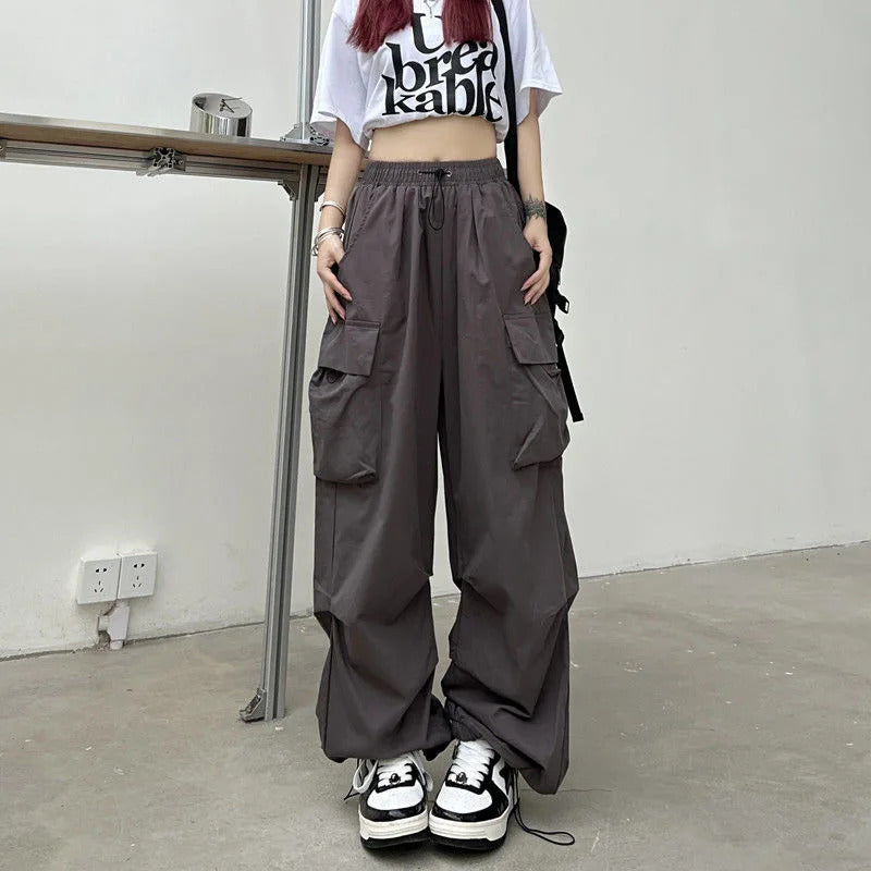 2025frauen Casual Jogger Tech Hosen Feste Niedrige Taille Hosen Kordelzug Breite Bein Baggy Hosen Y2k Streetwear Oversize Jogginghose