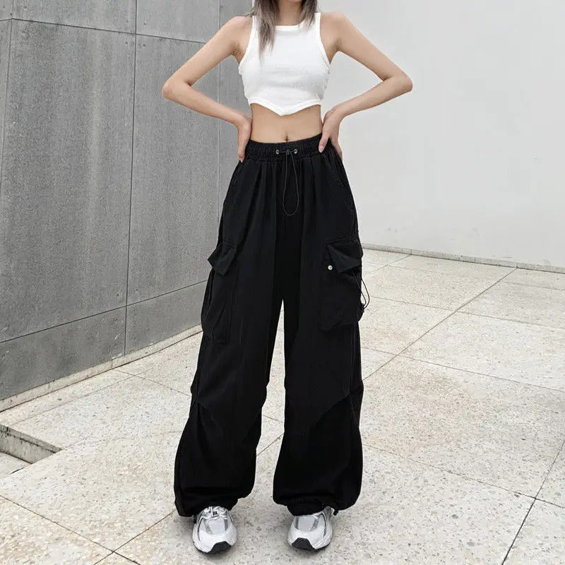2025frauen Casual Jogger Tech Hosen Feste Niedrige Taille Hosen Kordelzug Breite Bein Baggy Hosen Y2k Streetwear Oversize Jogginghose
