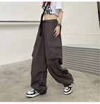 2025frauen Casual Jogger Tech Hosen Feste Niedrige Taille Hosen Kordelzug Breite Bein Baggy Hosen Y2k Streetwear Oversize Jogginghose