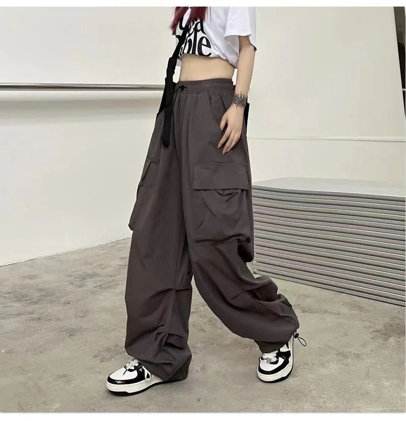 2025frauen Casual Jogger Tech Hosen Feste Niedrige Taille Hosen Kordelzug Breite Bein Baggy Hosen Y2k Streetwear Oversize Jogginghose