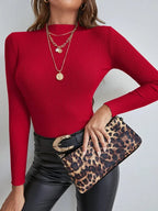 Rot Gestrickte Pullover Frauen Pullover Slim Fit Stehkragen Langarm Frühling Herbst Grundlegende Pullover Weibliche Casual Streifen Tops