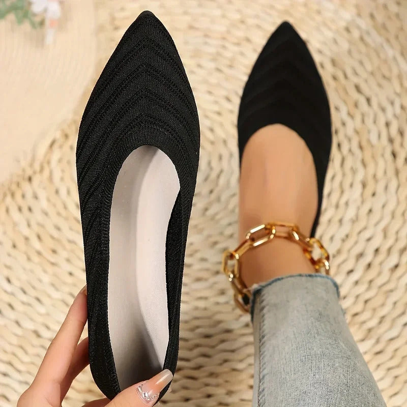 Damen Spitzschuh Flache Schuhe Einfarbig Gestrickte Slip-on-Schuhe Lässige Atmungsaktive Ballerinas Damen Flache Schuhe Müßiggänger Damen