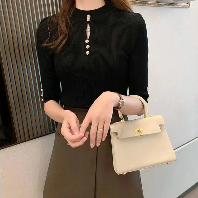 2025 frühling Herbst Korean Fashion Solid Pullover Frauen Kurzarm Tops Pull Femme Beiläufige Dünne Weibliche Pullover Gestrickte Kleidung
