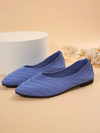 Damen Spitzschuh Flache Schuhe Einfarbig Gestrickte Slip-on-Schuhe Lässige Atmungsaktive Ballerinas Damen Flache Schuhe Müßiggänger Damen