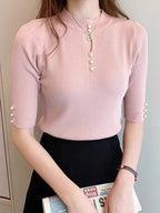 2025 frühling Herbst Korean Fashion Solid Pullover Frauen Kurzarm Tops Pull Femme Beiläufige Dünne Weibliche Pullover Gestrickte Kleidung
