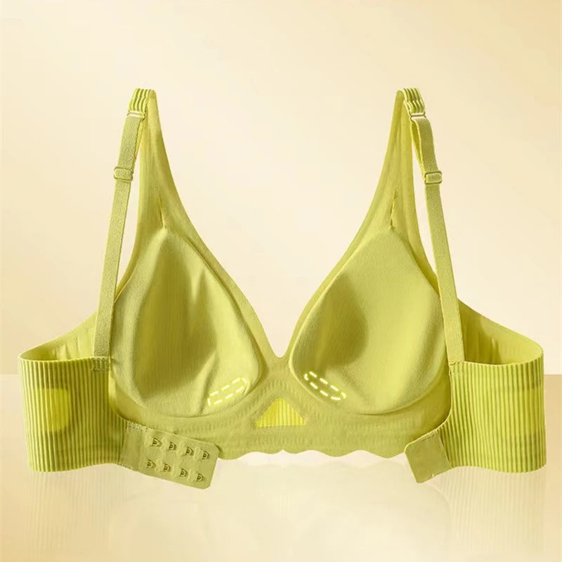 Nahtloser Damen-BH, kleine Brust, großes hohles Design, Unterwäsche-Unterstützung, nicht abnehmbare, halbfeste Körbchen, einteiliger, gestreifter, dünner BH