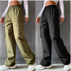 Vintage Streetwear Cargo Hosen Mode Frauen Solide Übergroßen Tasche Hohe Taille Baggy Hose Beiläufige Hip Hop Gerade Neue Hosen