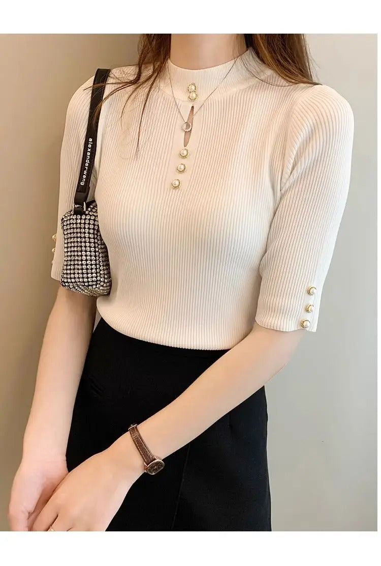 2025 frühling Herbst Korean Fashion Solid Pullover Frauen Kurzarm Tops Pull Femme Beiläufige Dünne Weibliche Pullover Gestrickte Kleidung