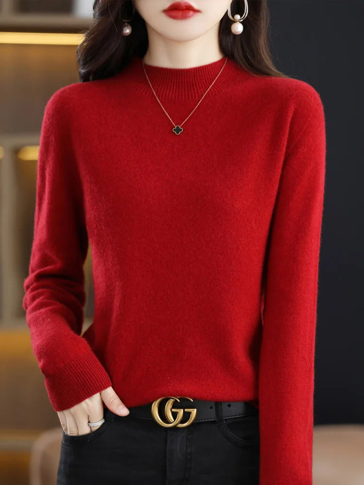AOSSVIAO 2025, Herbst Winter Solide Mock-neck Pullover Pullover Für Frauen Lässige Strickwaren Weibliche Kleidung Grundlegende Weiche Tops