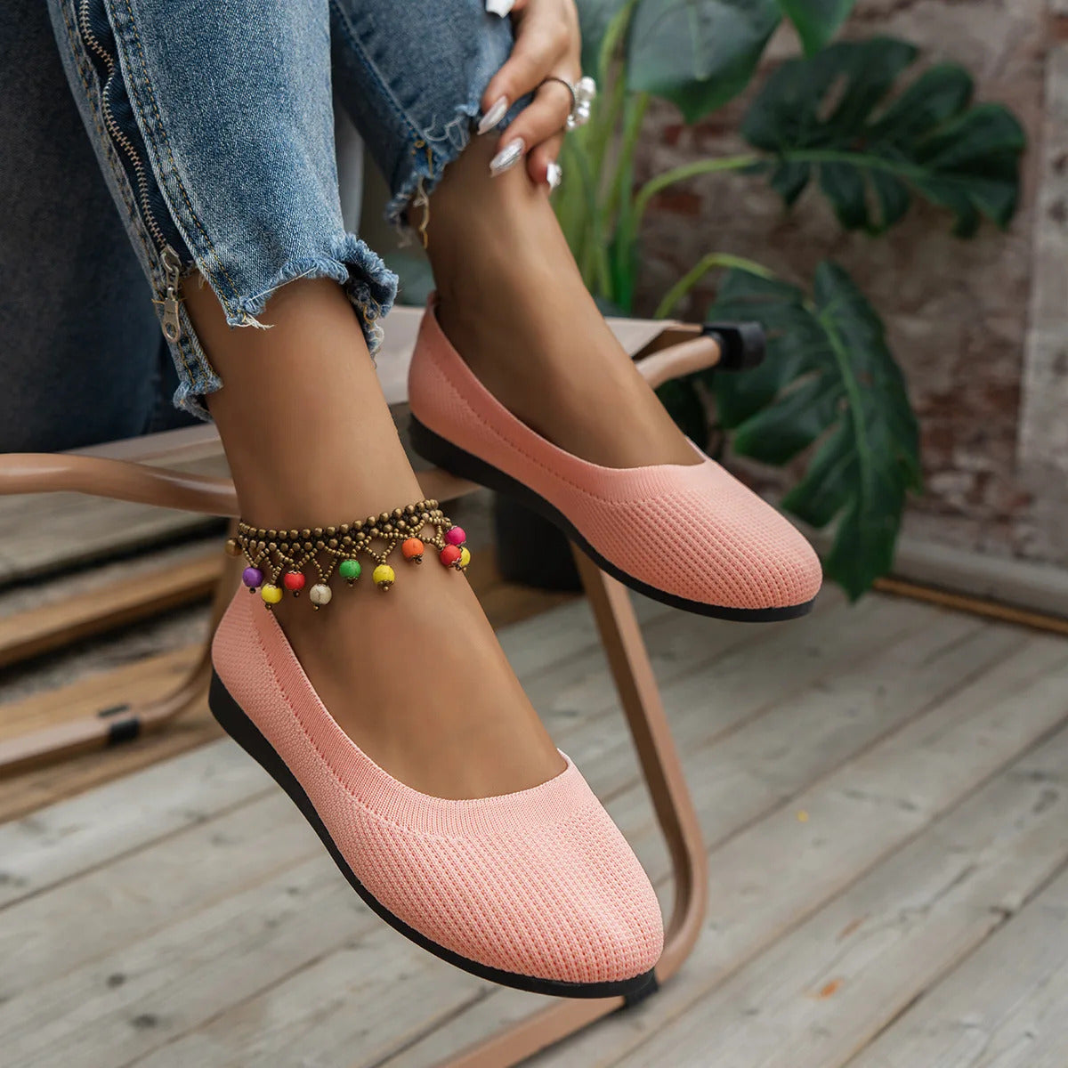 Frühling frauen Flache Schuhe neue Stricken Socke Turnschuhe Atmungsaktive Slip auf Weibliche Rpound Toe Loafers 36-43 Plus größe Licht Schuhe