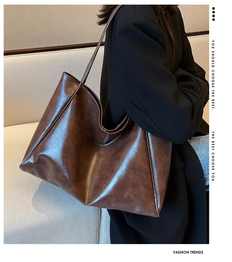 Frauen Einkaufstasche Mode Unterarm Tasche Große Kapazität Weiche Pu Leder Schulter Tasche Retro Umhängetasche Casual Tragbare BucketBags