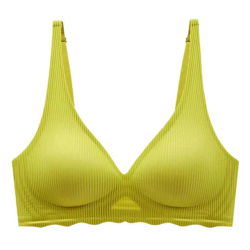 Nahtloser Damen-BH, kleine Brust, großes hohles Design, Unterwäsche-Unterstützung, nicht abnehmbare, halbfeste Körbchen, einteiliger, gestreifter, dünner BH