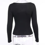 Herbst Frauen t-shirt Aushöhlen Solide Schwarz Weiß Langarm Gestrickte T Tops Beiläufige Dünne O Neck Mode t hemd