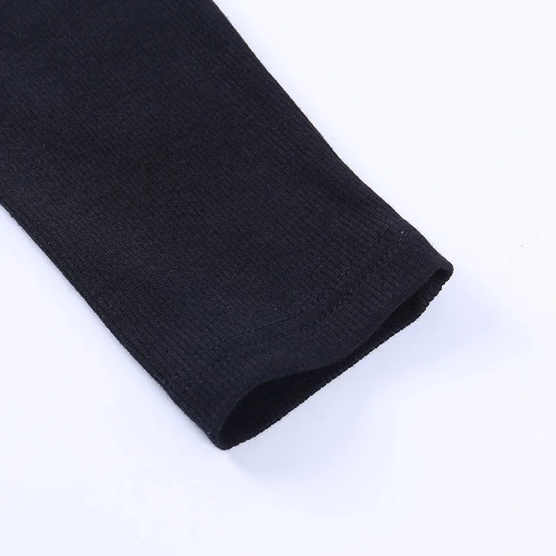 Herbst Frauen t-shirt Aushöhlen Solide Schwarz Weiß Langarm Gestrickte T Tops Beiläufige Dünne O Neck Mode t hemd