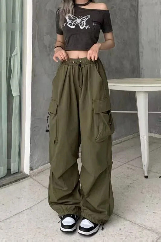 2025frauen Casual Jogger Tech Hosen Feste Niedrige Taille Hosen Kordelzug Breite Bein Baggy Hosen Y2k Streetwear Oversize Jogginghose