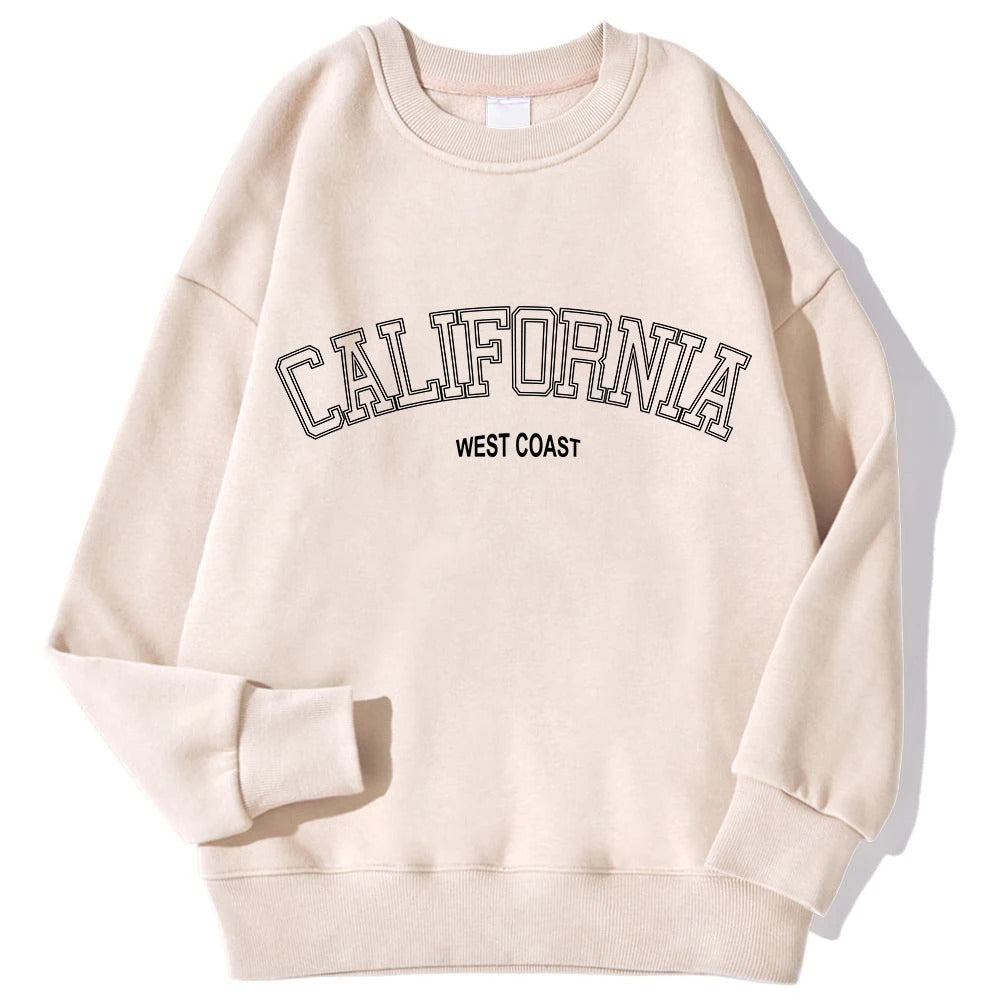 Koreanischer Trend-Sweatshirt für Damen, California West Coast Print, weiblicher Kapuzenpullover mit langen Ärmeln, O-Ausschnitt, sportliche und reichhaltige Kleidung