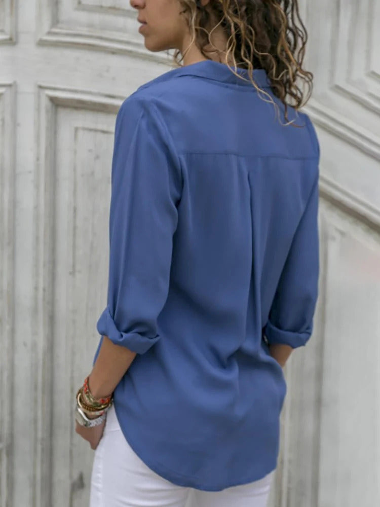 Frauen Casual Langarm Chiffon Bluse Elegante Revers Lose Hemd Frühling Sommer Solide Büro Dame Tuniken Streetwear Oversize Top