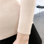 Rot Gestrickte Pullover Frauen Pullover Slim Fit Stehkragen Langarm Frühling Herbst Grundlegende Pullover Weibliche Casual Streifen Tops