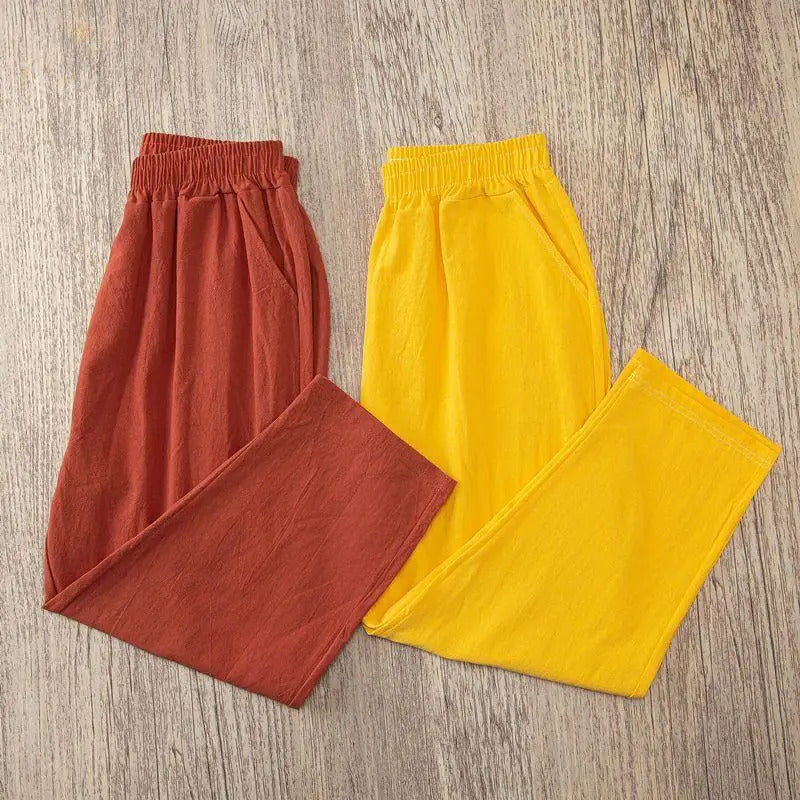 Frauen Sommer Casual Lose Harem Elastische Taille Baumwolle Leinen Hosen Neunte Hosen