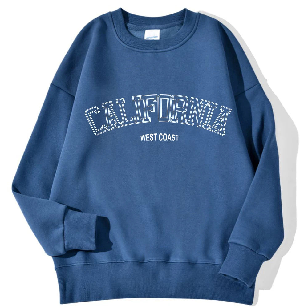 Koreanischer Trend-Sweatshirt für Damen, California West Coast Print, weiblicher Kapuzenpullover mit langen Ärmeln, O-Ausschnitt, sportliche und reichhaltige Kleidung
