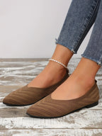 Damen Spitzschuh Flache Schuhe Einfarbig Gestrickte Slip-on-Schuhe Lässige Atmungsaktive Ballerinas Damen Flache Schuhe Müßiggänger Damen