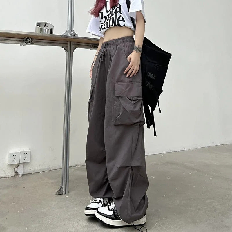 2025frauen Casual Jogger Tech Hosen Feste Niedrige Taille Hosen Kordelzug Breite Bein Baggy Hosen Y2k Streetwear Oversize Jogginghose