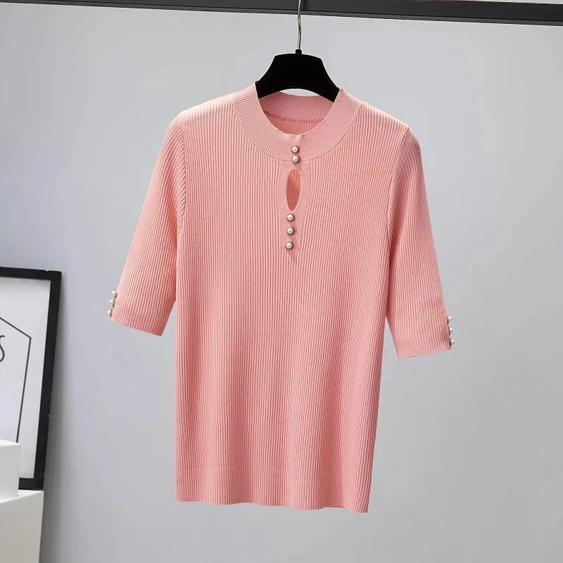 2025 frühling Herbst Korean Fashion Solid Pullover Frauen Kurzarm Tops Pull Femme Beiläufige Dünne Weibliche Pullover Gestrickte Kleidung