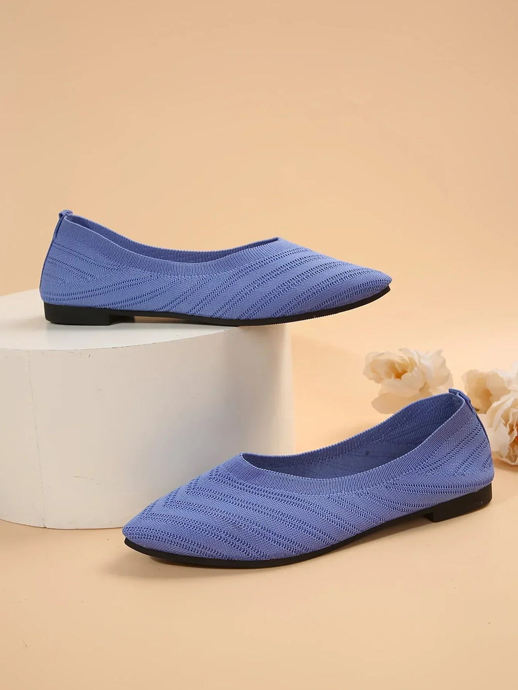 Damen Spitzschuh Flache Schuhe Einfarbig Gestrickte Slip-on-Schuhe Lässige Atmungsaktive Ballerinas Damen Flache Schuhe Müßiggänger Damen