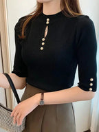 2025 frühling Herbst Korean Fashion Solid Pullover Frauen Kurzarm Tops Pull Femme Beiläufige Dünne Weibliche Pullover Gestrickte Kleidung