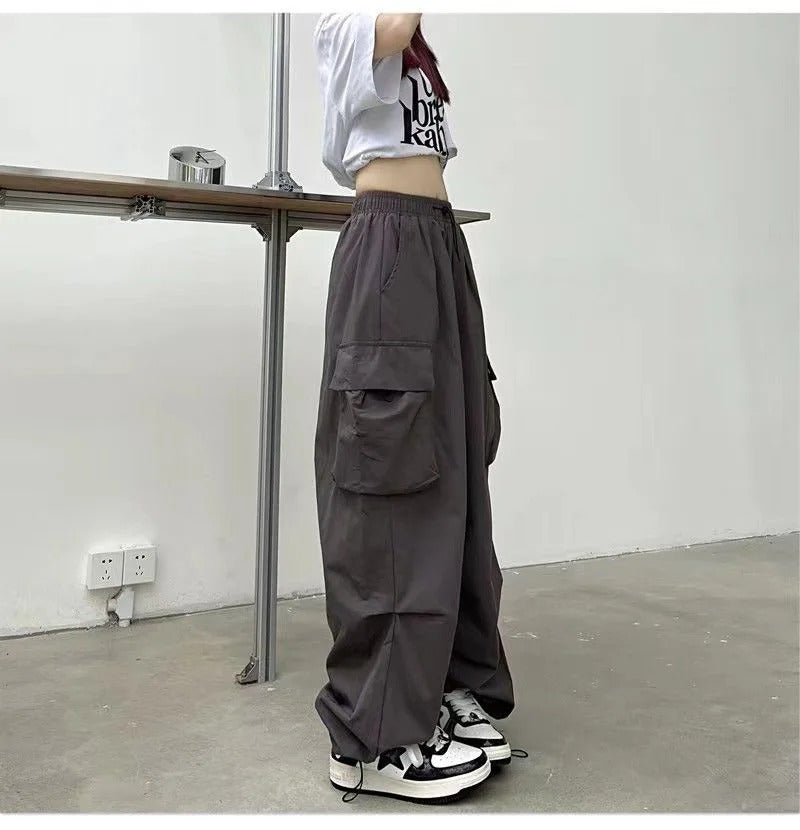 2025frauen Casual Jogger Tech Hosen Feste Niedrige Taille Hosen Kordelzug Breite Bein Baggy Hosen Y2k Streetwear Oversize Jogginghose