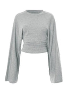 Damen Langarm O-Ausschnitt Skinny T-Shirt Monochromatisches Crop Top Casual Y2K Streetwear Fashion Pullover Sommer Outfit