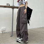 2025frauen Casual Jogger Tech Hosen Feste Niedrige Taille Hosen Kordelzug Breite Bein Baggy Hosen Y2k Streetwear Oversize Jogginghose