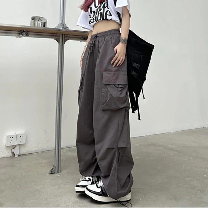 2025frauen Casual Jogger Tech Hosen Feste Niedrige Taille Hosen Kordelzug Breite Bein Baggy Hosen Y2k Streetwear Oversize Jogginghose