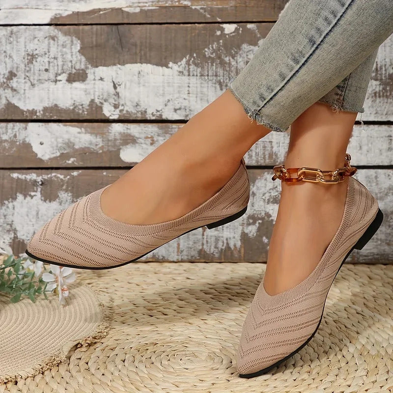 Damen Spitzschuh Flache Schuhe Einfarbig Gestrickte Slip-on-Schuhe Lässige Atmungsaktive Ballerinas Damen Flache Schuhe Müßiggänger Damen