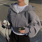2025Frühling Herbst Neues, mit Fleece gefüttertes, vielseitiges, abgeschnittenes Slims glättet Silhouette mit Reißverschluss, warmes, marineblaues Kapuzen-Sweatshirt für Damen