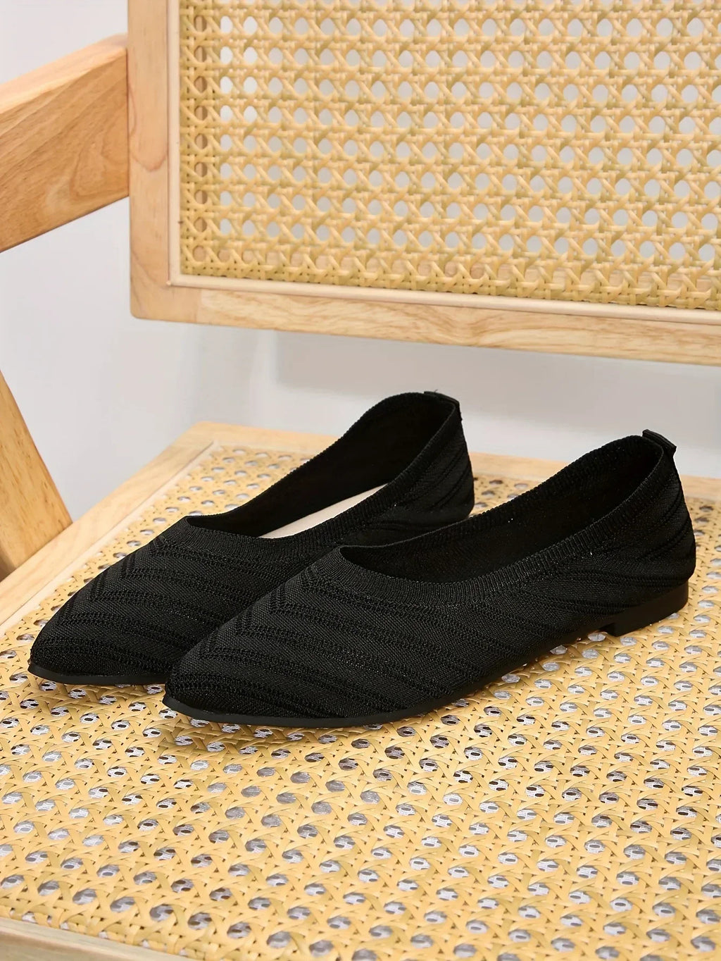 Damen Spitzschuh Flache Schuhe Einfarbig Gestrickte Slip-on-Schuhe Lässige Atmungsaktive Ballerinas Damen Flache Schuhe Müßiggänger Damen