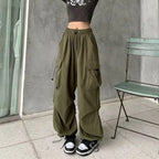 2025frauen Casual Jogger Tech Hosen Feste Niedrige Taille Hosen Kordelzug Breite Bein Baggy Hosen Y2k Streetwear Oversize Jogginghose