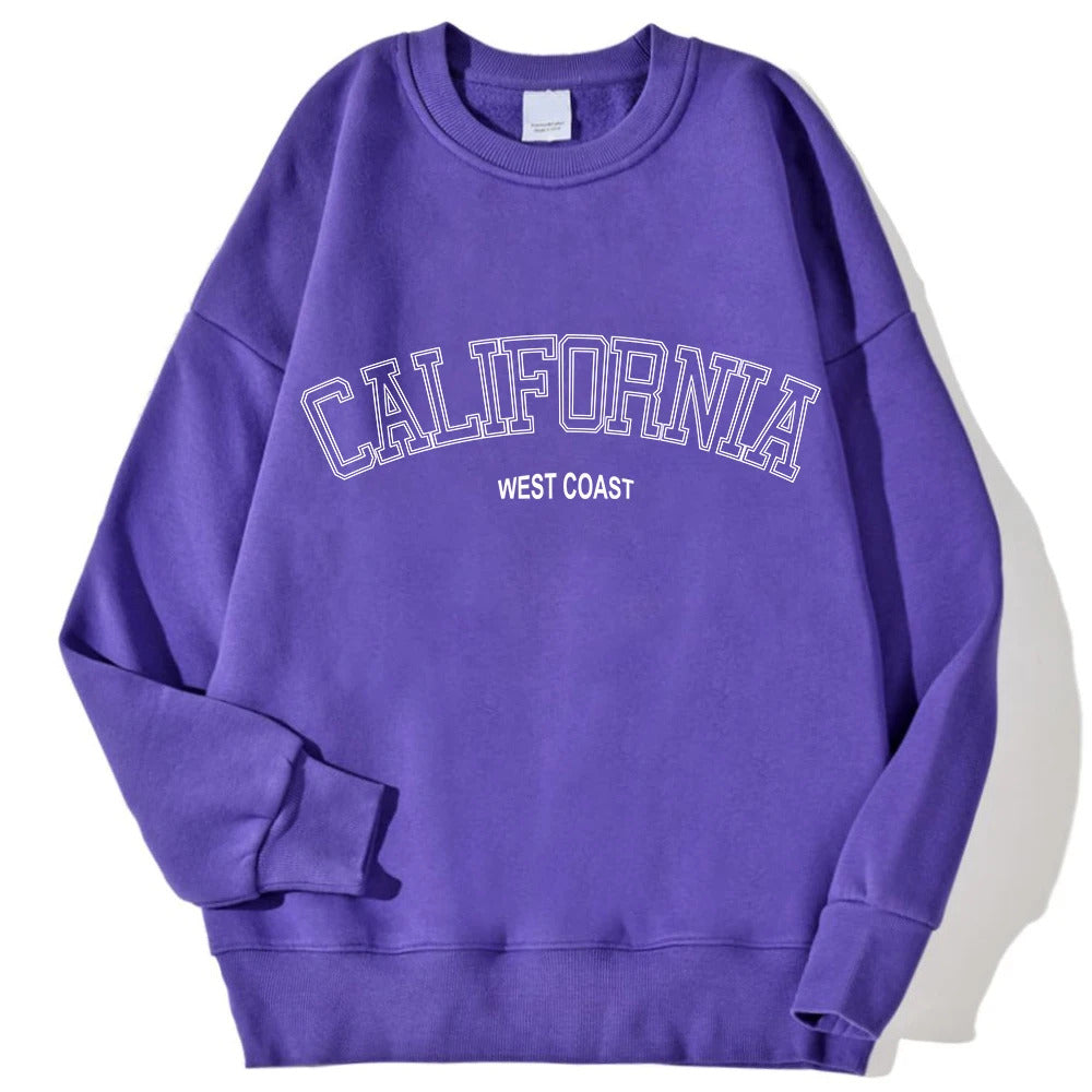 Koreanischer Trend-Sweatshirt für Damen, California West Coast Print, weiblicher Kapuzenpullover mit langen Ärmeln, O-Ausschnitt, sportliche und reichhaltige Kleidung